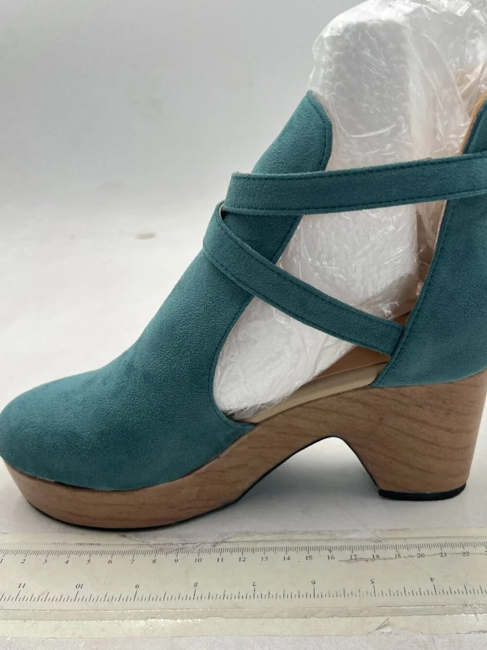 Dark Turquoise Womens Platform Rounded Toe Cutout Ankle Boot Strap Buckle Bootie